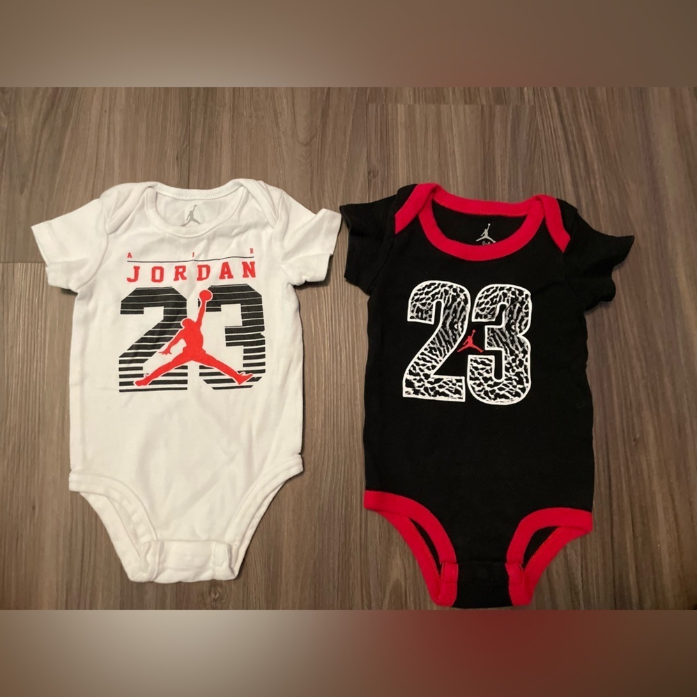 Jordan Baby Bodysuit Set of 2 - White and Black with red size 6/9M